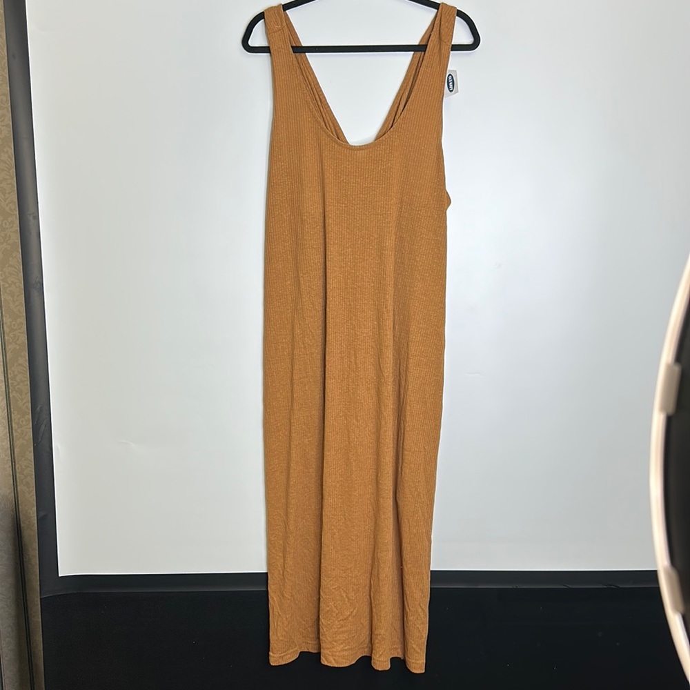 Old Navy Caramel Crossback side slit ribbed dress maxi length